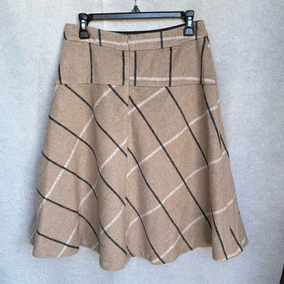 Catherine Malandrino Wool Blend Plaid A-Line Knee Length Skirt Size 4 Beige - Picture 3 of 6